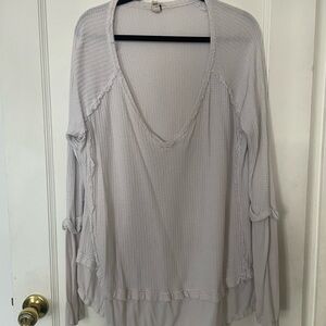 Free People White Long Sleeve Waffle Thermal